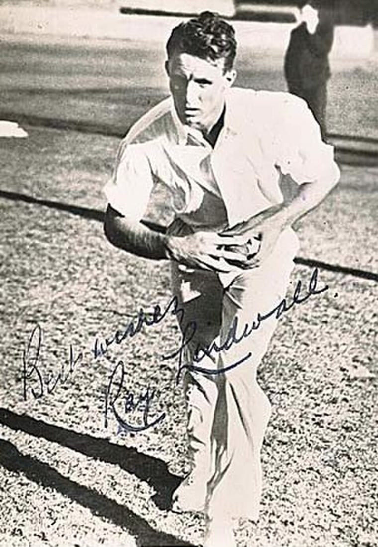 A signed picture of Lindwall at practice