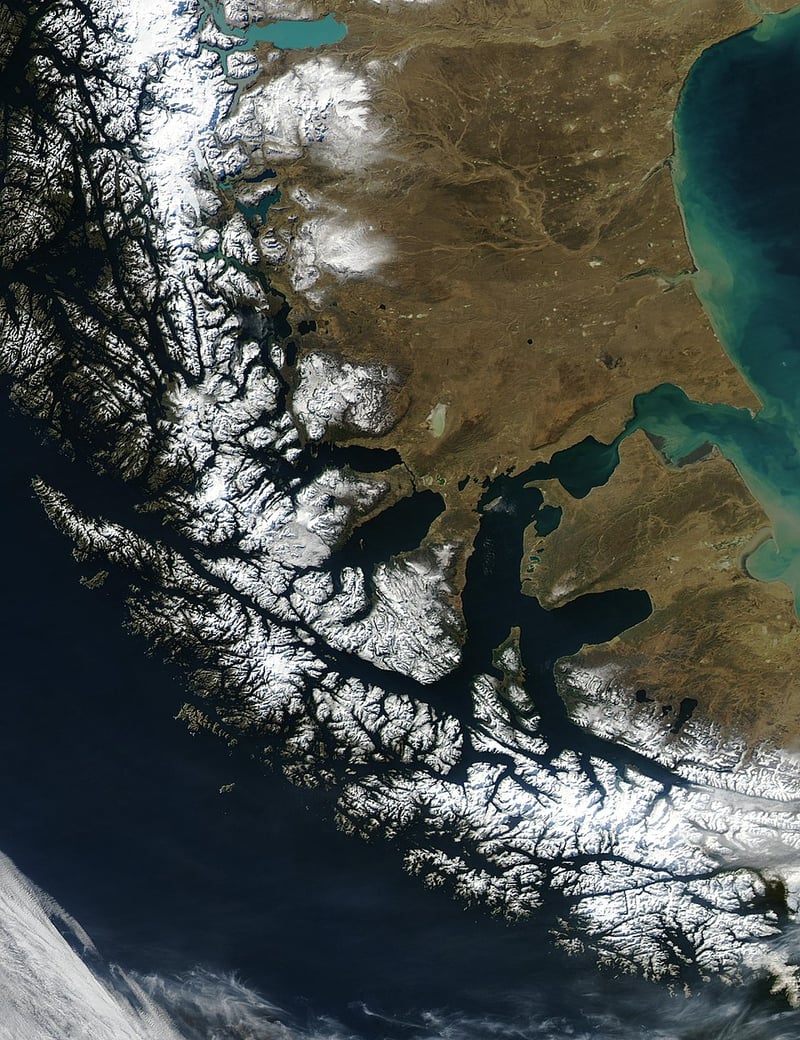 The Strait of Magellan, the passage immediately south of mainland South America 