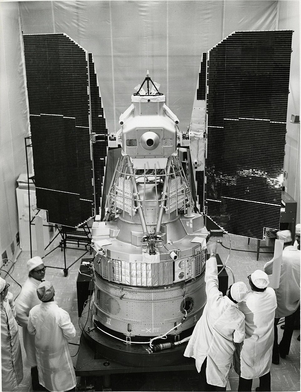 Landsat 1 spacecraft in flight configuration with its solar panels deployed