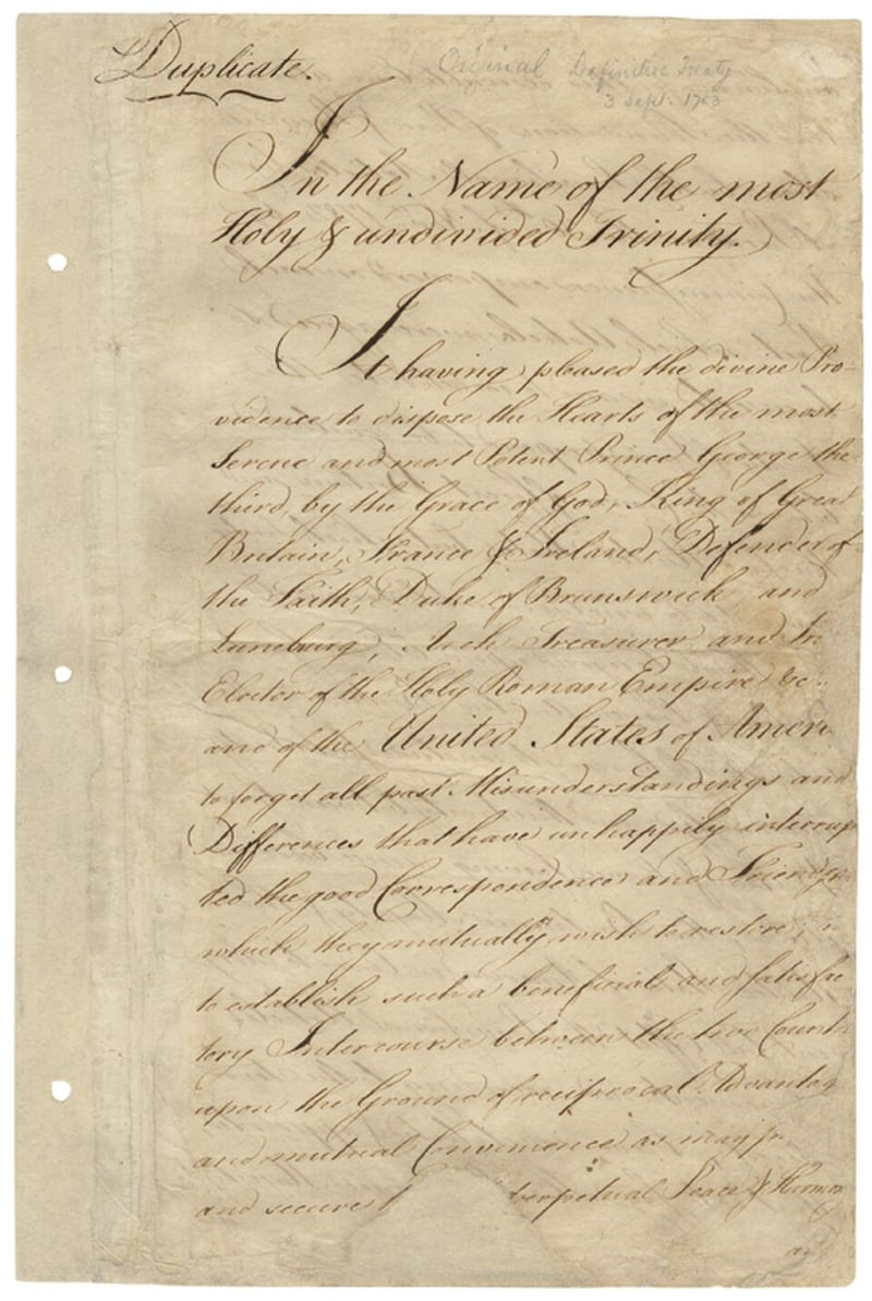 American Revolutionary War: The war ends with the signing of the Treaty of Paris