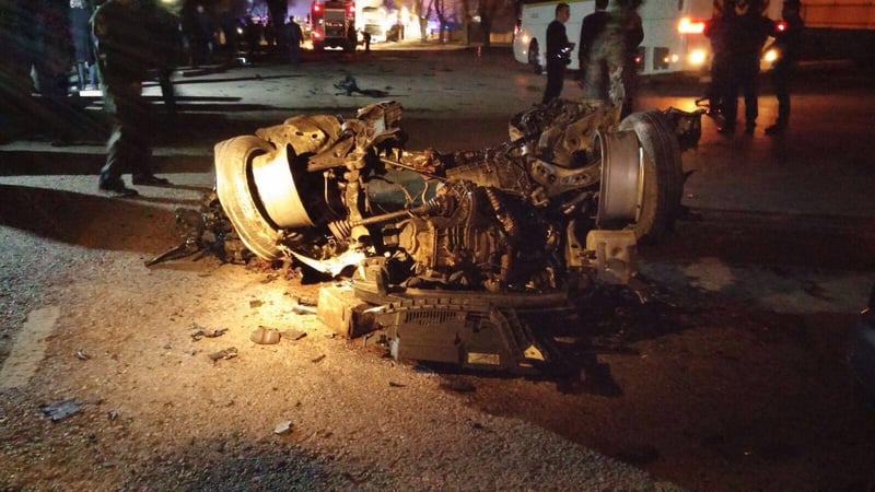 Military vehicles explode outside a Turkish Armed Forces barracks in Ankara, Tur