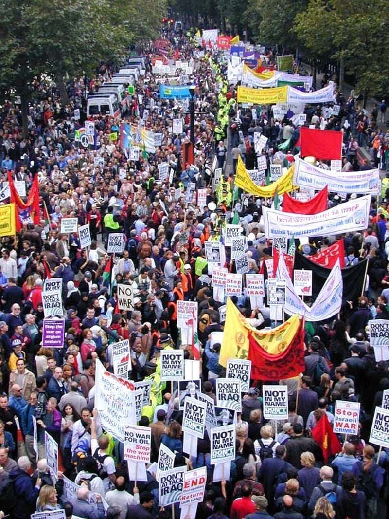 Protests against the Iraq war take place in over 600 cities worldwide. It is est