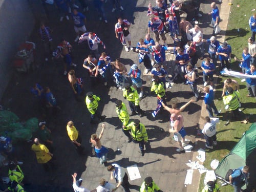 Battle of Piccadilly Gardens in Manchester city centre between Zenit supporters 