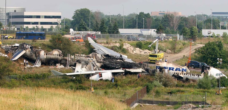 Air France Flight 358 lands at Toronto Pearson International Airport and runs of
