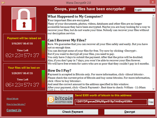 The WannaCry ransomware attack impacts over 400,000 computers worldwide, targeti