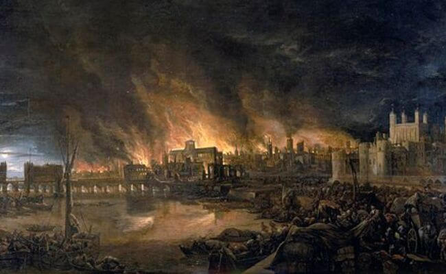 Medieval depiction of the Great Fire of London, 1212