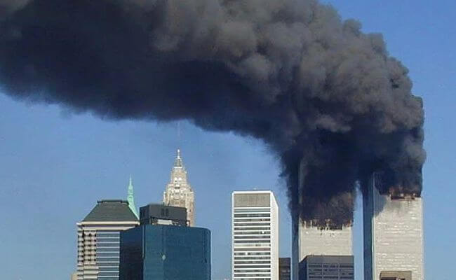 World Trade Center towers burning on September 11, 2001