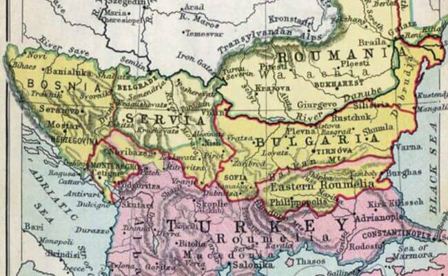 Map showing Balkan borders after Treaty of Berlin