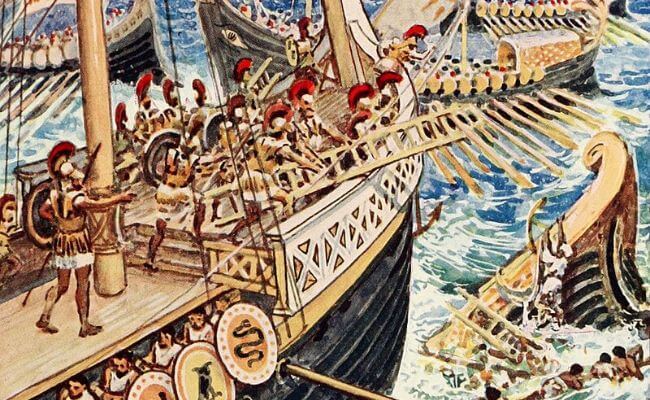 Depiction of the Battle of Salamis, Greek and Persian ships clashing